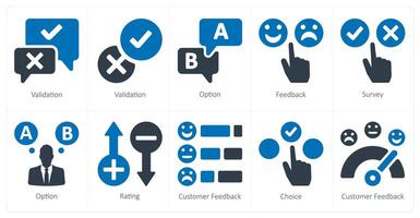 A set of 10 survey and ratings icons as validation, option, feebback vector