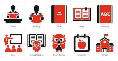 A set of 10 school and education icons as study, reading, book vector