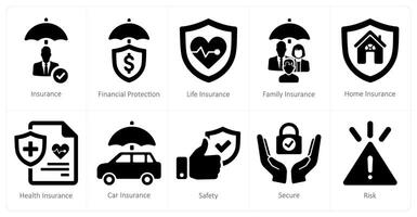 A set of 10 insurance icons as insurance, financial protection, life insurance vector