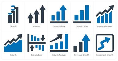 A set of 10 Diagrams and Reports icons as growth, growth chart, revenue growth vector