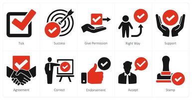 A set of 10 checkmark icons as tick, success, give permission vector