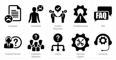 A set of 10 customer service icons as complaint, unsatisfied, conflict resolution vector