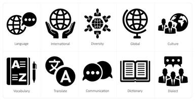 A set of 10 language icons as language, international, diversity vector