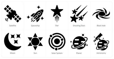 A set of 10 astronomy icons as satellite, spaceship, star vector