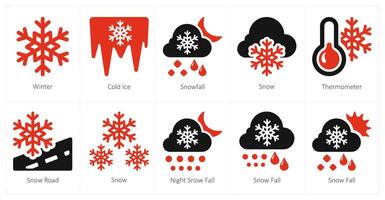 A set of 10 Weather icons as winter, cold ice, snowfall vector