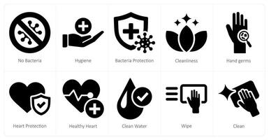 A set of 10 hygiene icons as no bacteria, hygiene, bacteria protection vector