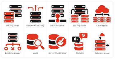 A set of 10 big data icons as hosting server, server connectivity, hosting server vector