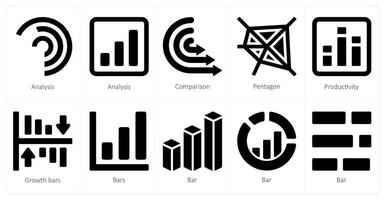 A set of 10 Diagrams and Reports icons as analysis, comparison, pentagon vector