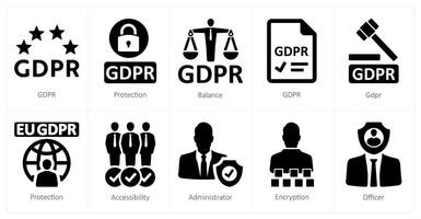 A set of 10 gdpr icons as gdpr, protection, balance vector