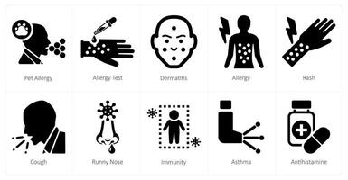 A set of 10 allergy icons as pet allergy, allergy test, dermatitis vector