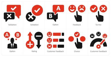 A set of 10 survey and rating icons as validation, option, feebback vector