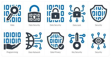 un conjunto de 10 seguridad íconos como datos, datos seguridad, datos bloquear vector