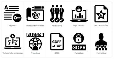A set of 10 gdpr icons as key data, protected document, accessibility vector