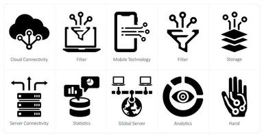 A set of 10 Big Data icons as cloud connectivity, filter, mobile technology vector