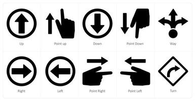 A set of 10 direction icons as up, point up, down vector