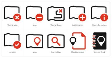 un conjunto de 10 navegación íconos como incorrecto mapa, mapa, incorrecto ruta vector