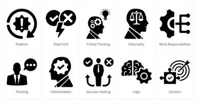 A set of 10 critical thinking icons as problem, argument, critical thinking vector