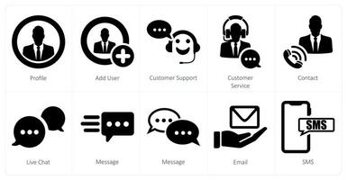 A set of 10 contact icons as profile, add user, customer support vector