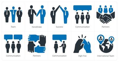A set of 10 Teamwork icons as team, handshake, success vector