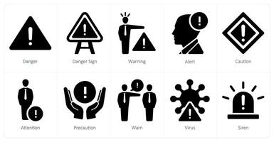 A set of 10 hazard danger icons as danger, danger sign, warning vector