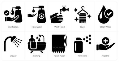 A set of 10 hygiene icons as disinfection, hand wash, wash hands vector