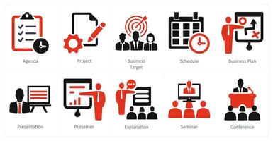A set of 10 business presentation icons as agenda, project, business target vector