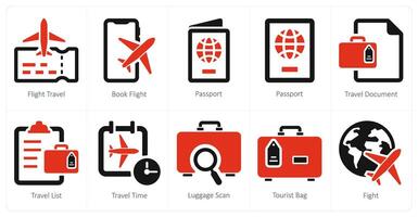 A set of 10 Travel and vacation icons as flight travel, book flight, passport vector