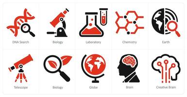 A set of 10 school and education icons as dna search, biology, laboratory vector