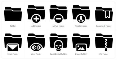 A set of 10 Folder icons as folder, add folder, minus folder vector