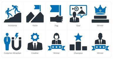 A set of 10 Leadership icons as assistance, vision, flag vector