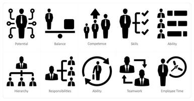 A set of 10 Human Resources icons as potential, balance, competance vector