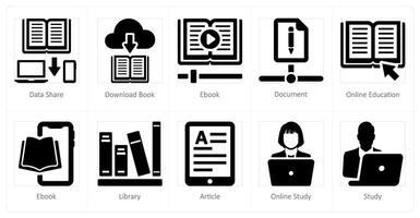 A set of 10 online education icons as data sharem download book, e book vector