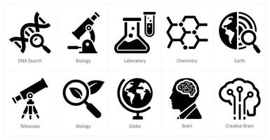 un conjunto de 10 colegio y educación íconos como adn buscar, biología, laboratorio vector