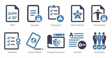 A set of 10 gdpr icons as gdpr, copyright, warning list vector