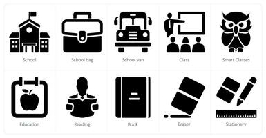 A set of 10 School and Education icons as school, school bag, school van vector
