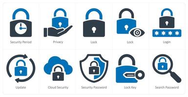 A set of 10 Security icons as security period, privacy, lock vector