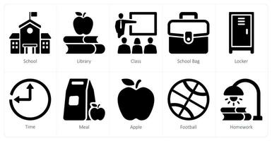 A set of 10 School and Education icons as school, library, class vector
