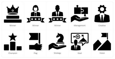 A set of 10 Leadership icons as winner, management, creative vector