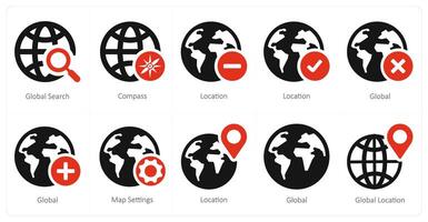 A set of 10 Navigation icons as global search, compass, location vector