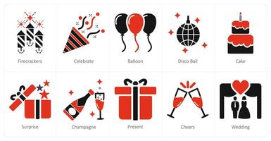 A set of 10 celebrate icons as firecrackers, celebrate, balloon vector