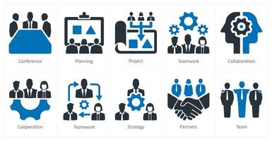 A set of 10 Teamwork icons as conference, planning, project vector