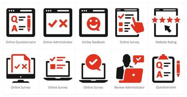 A set of 10 survey and rating icons as online questionnaire, online adminsitrator, smiley feedback vector