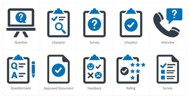 A set of 10 survey and ratings icons as question, checklist, survey vector