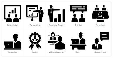 A set of 10 Human Resources icons as presentation, employee growth, training vector