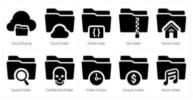 A set of 10 Folder icons as cloud sharing, cloud folder, folder code vector