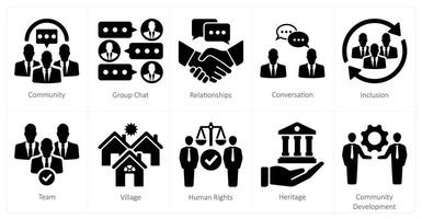 A set of 10 community icons as community, group chat, relationships vector