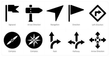 un conjunto de 10 navegación íconos como señalizar, flecha dirección, navegación vector