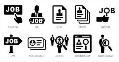 un conjunto de 10 humano recursos íconos como buscar trabajo, trabajo, perfil vector
