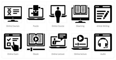 un conjunto de 10 en línea educación íconos como en línea clases, rompecabezas, en línea curso vector
