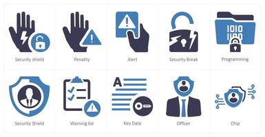 A set of 10 gdpr icons as security shield, penality, alert vector